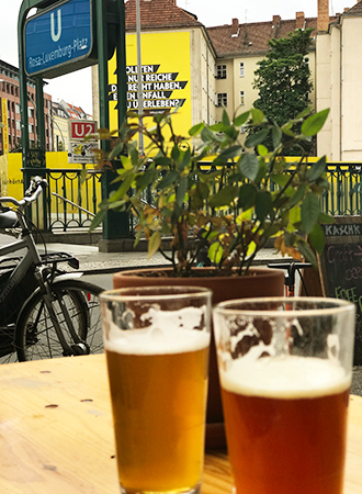 Drinking beer at a bar in Berlin